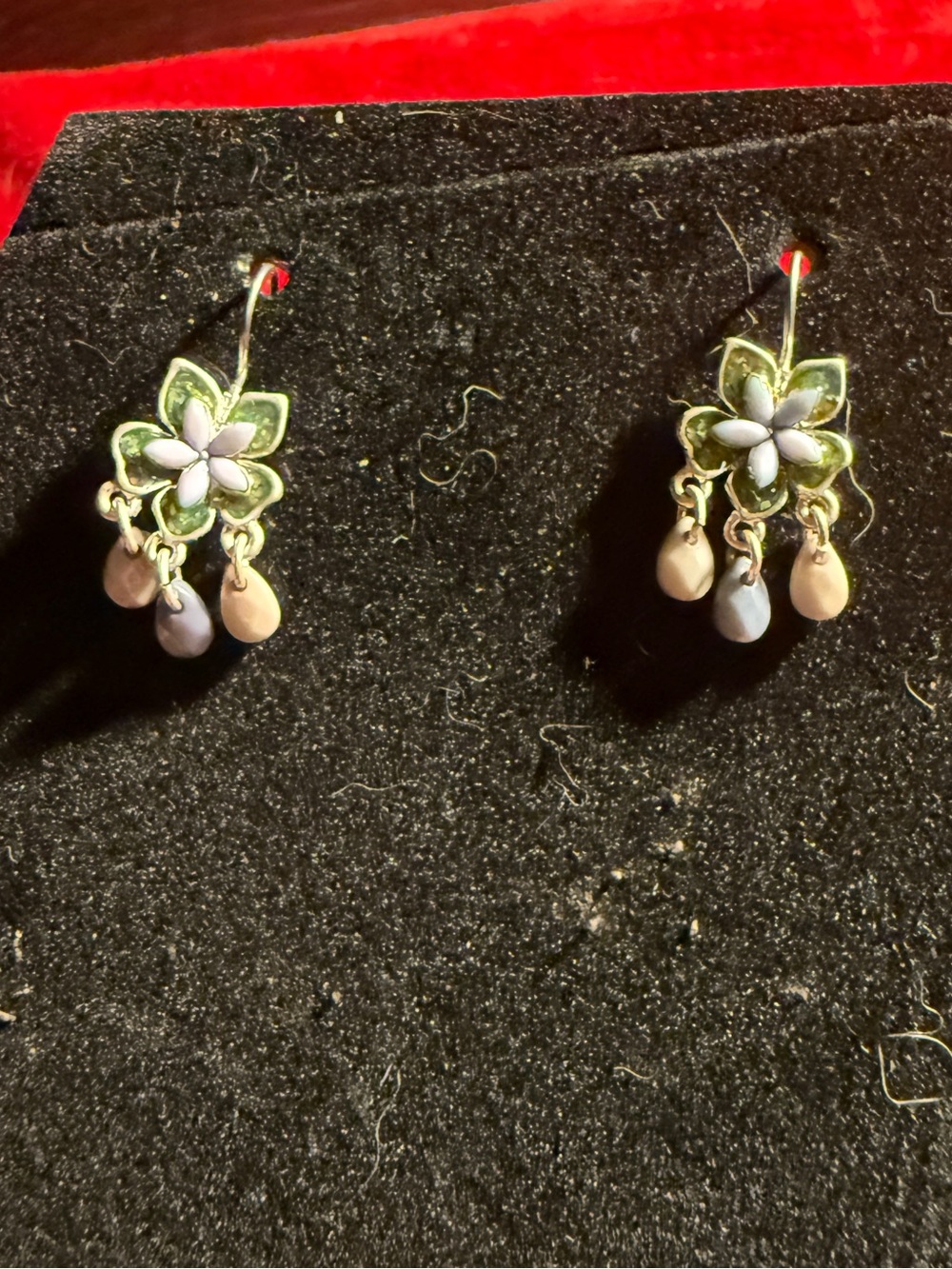 Vintage Enamel Floral Chandelier Earrings Silver Tone Pastel Flower Drop Boho